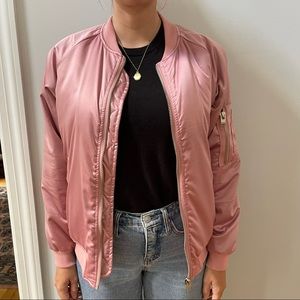 UNIF pink satin bomber style jacket, size medium